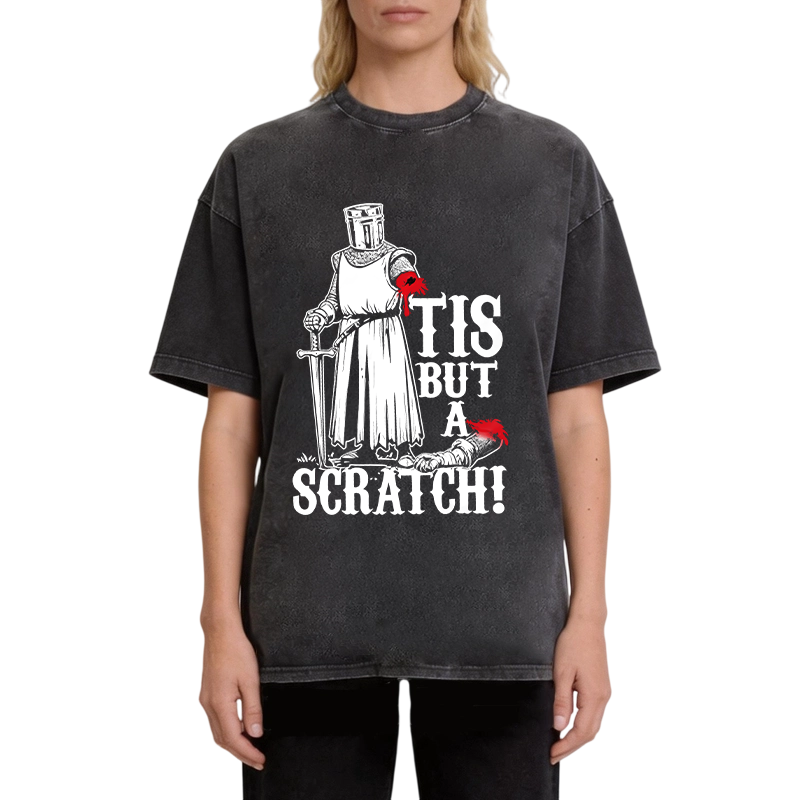 Modecanvas Tis but a Scratch Medieval Warrior Knight DTG Printing Washed T-Shirt