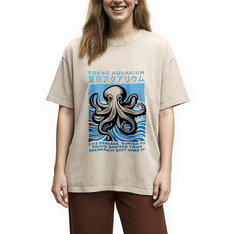Modecanvas Tokyo Aquarium Octopus Washed T-Shirt