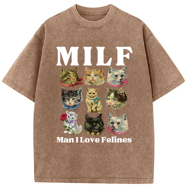 Modecanvas Man I Love Felines DTG Printing Washed T-Shirt