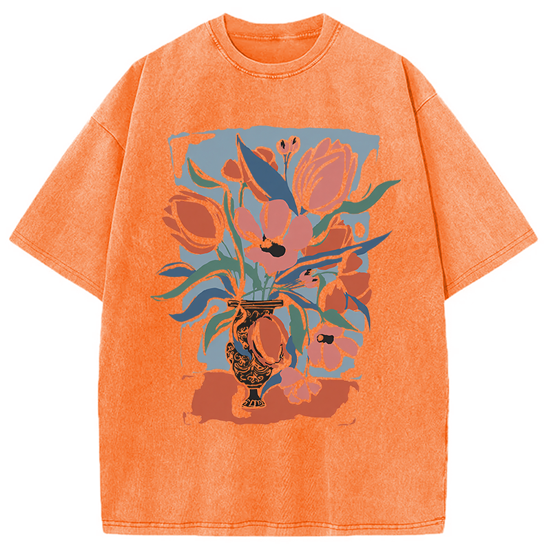 Modecanvas Spring Flower DTG Printing Washed T-Shirt