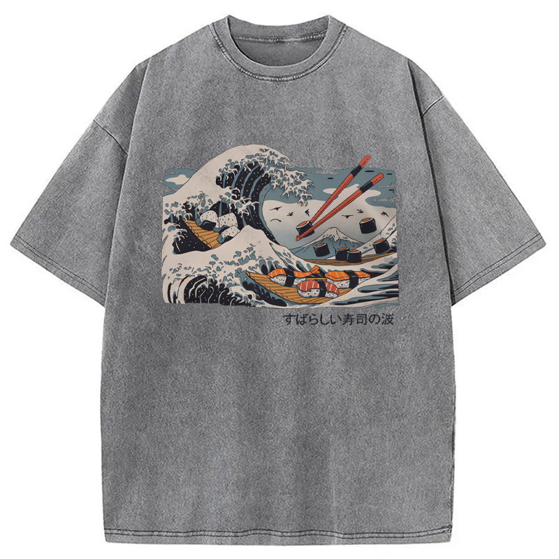 Modecanvas The Great Sushi Wave Washed T-Shirt