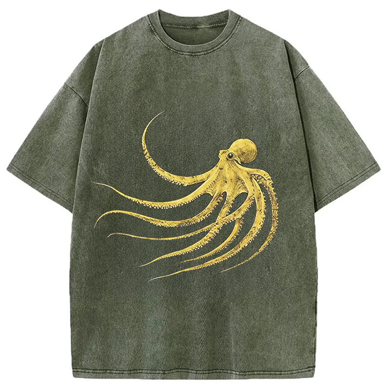 Modecanvas Retro Octopus DTG Printing Washed T-Shirt