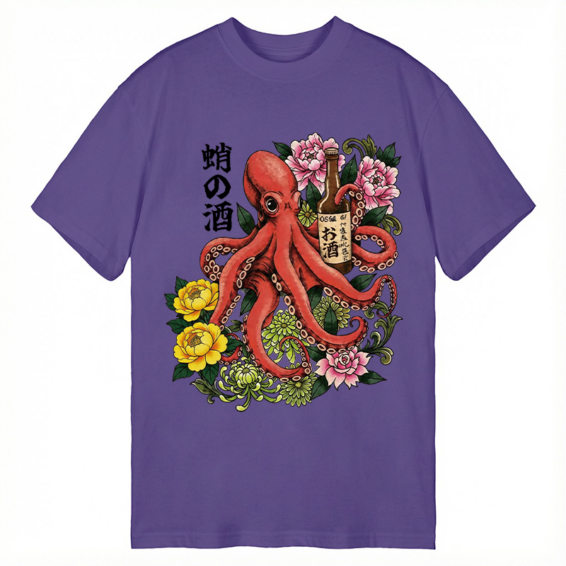 Modecanvas Octopus with Sake Bottle DTG Printing Classic T-Shirt-modecanvas