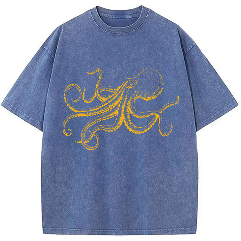 Modecanvas Octopus Japanese DTG Printing Washed T-Shirt