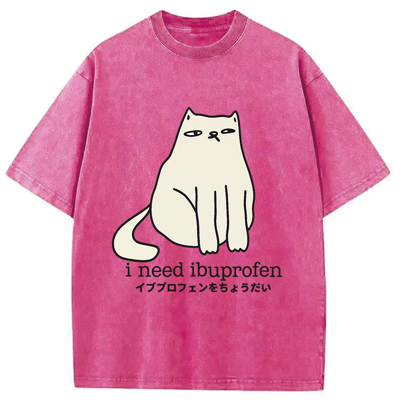 Modecanvas Funny Sad Cat Washed T-Shirt