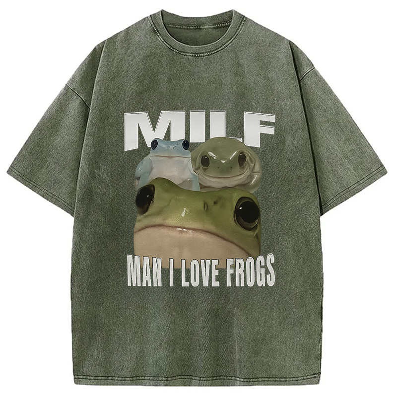Modecanvas Man I Love Frogs Washed T-Shirt-modecanvas
