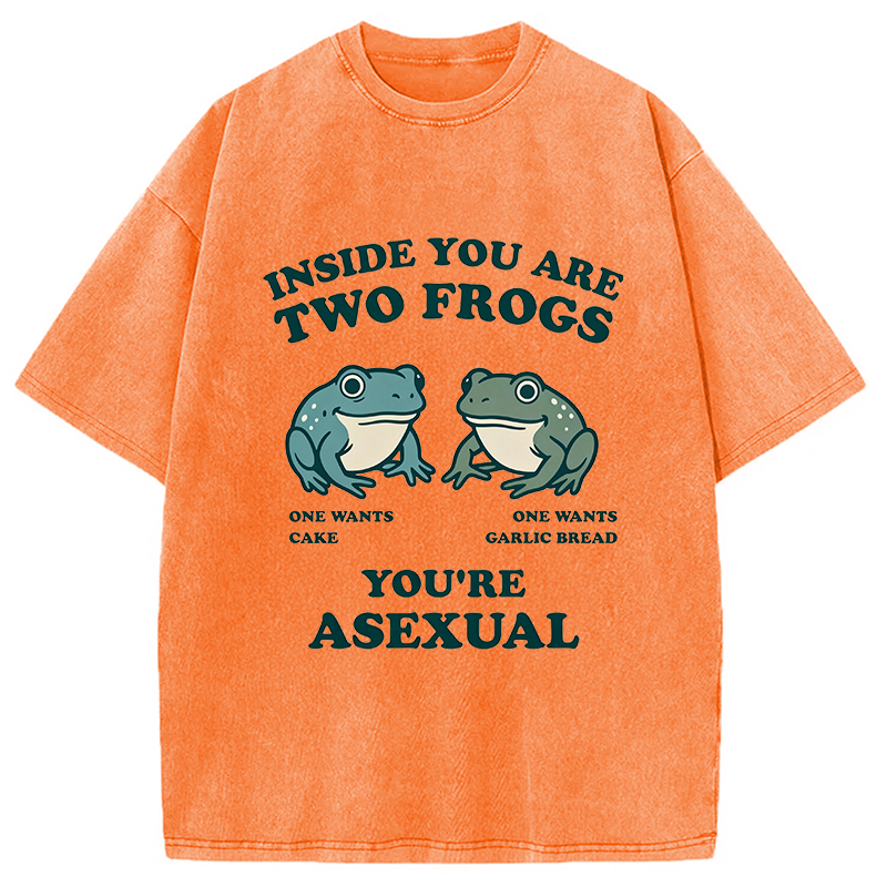 Modecanvas Asexual Garlic Bread and Cake Frog DTG Printing Washed T-Shirt