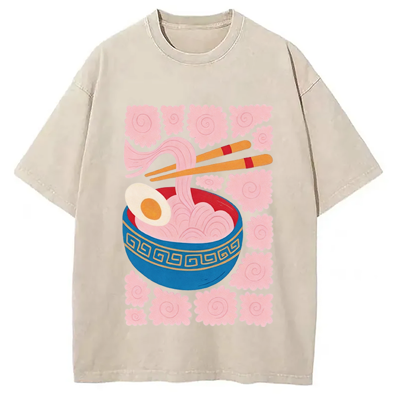 Modecanvas Abstract Ramen DTG Printing Washed T-Shirt