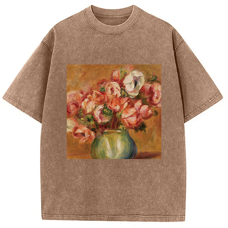 Modecanvas Vintage Flowers DTG Printing Washed T-Shirt
