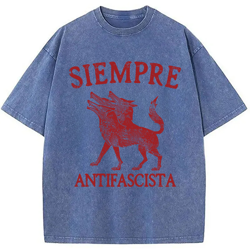 Modecanvas Siempre Antifascista Anti Fascism DTG Printing Washed T-Shirt