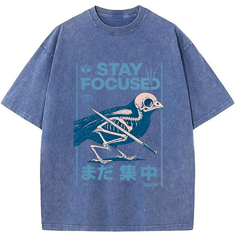 Modecanvas Bird Skull Japanese DTG Printing Washed T-Shirt