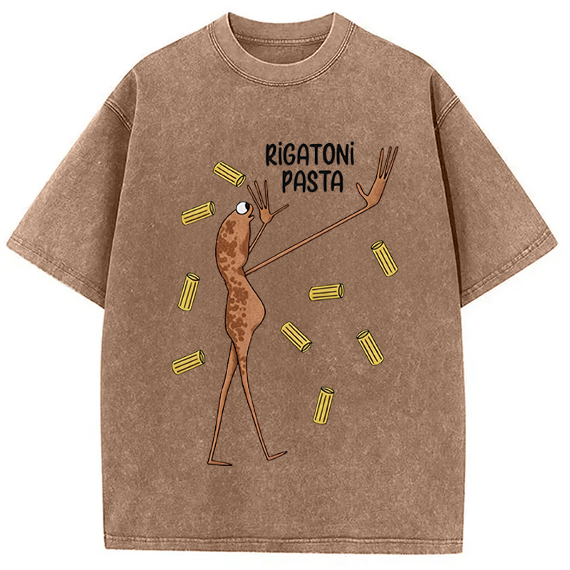Modecanvas Rigatoni Pasta Meme DTG Printing Washed T-Shirt