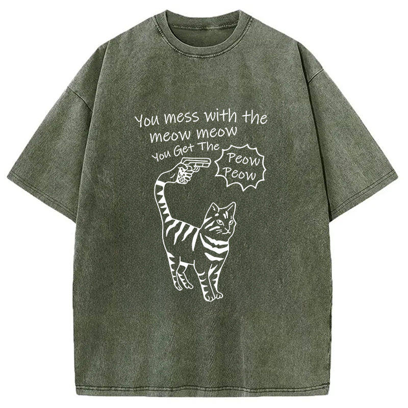 Modecanvas Waiting For Punishment From Cat DTG Printing Washed T-Shirt