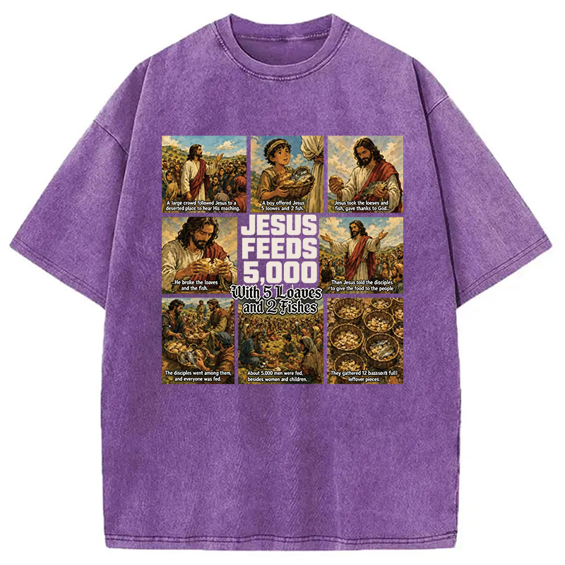 Modecanvas Jesus Feeds 5000 DTG Printing Washed T-Shirt