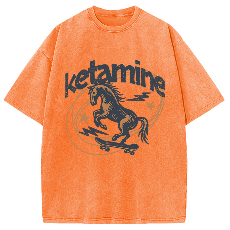 Modecanvas Ketamine Horse Funny DTG Printing Washed T-Shirt