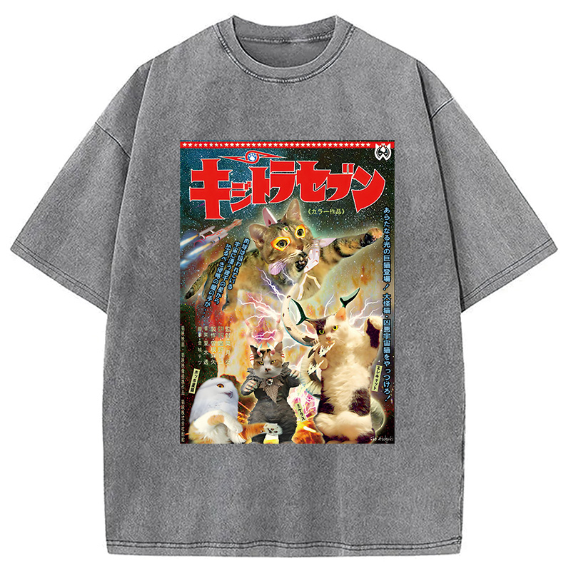 Modecanvas Imaginary Science Cat Washed T-Shirt