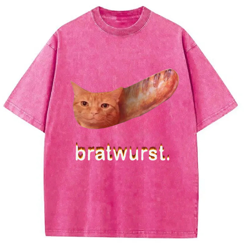 Modecanvas Bratwurst Cat Meme Washed T-Shirt