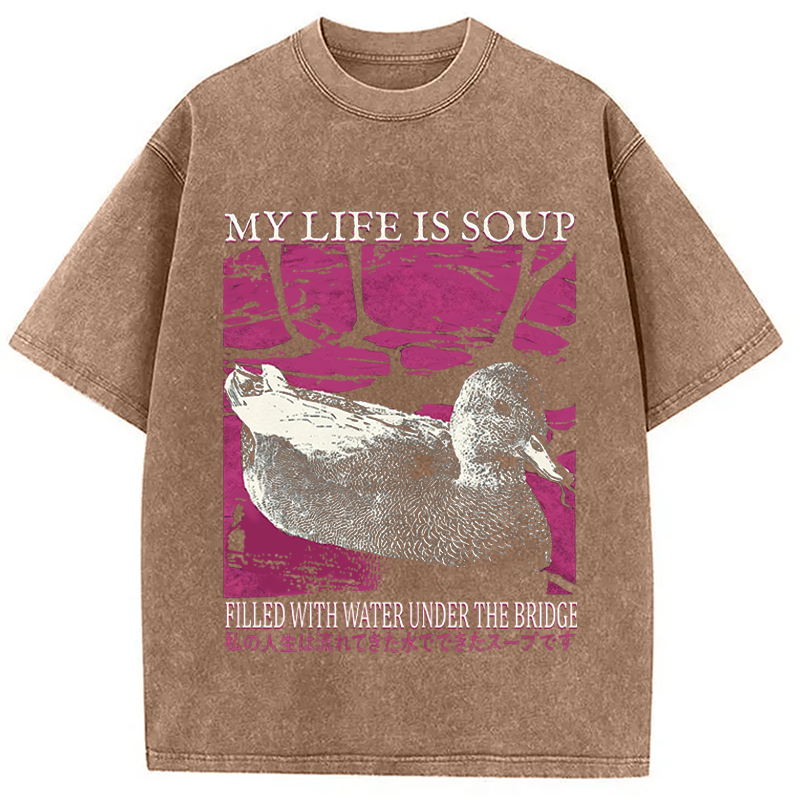 Modecanvas My Life is Soup Vintage DTG Printing Washed T-Shirt