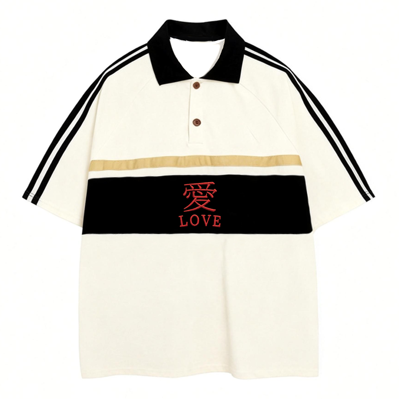 Modecanvas Love Kanji Polo Embroidered T-Shirt