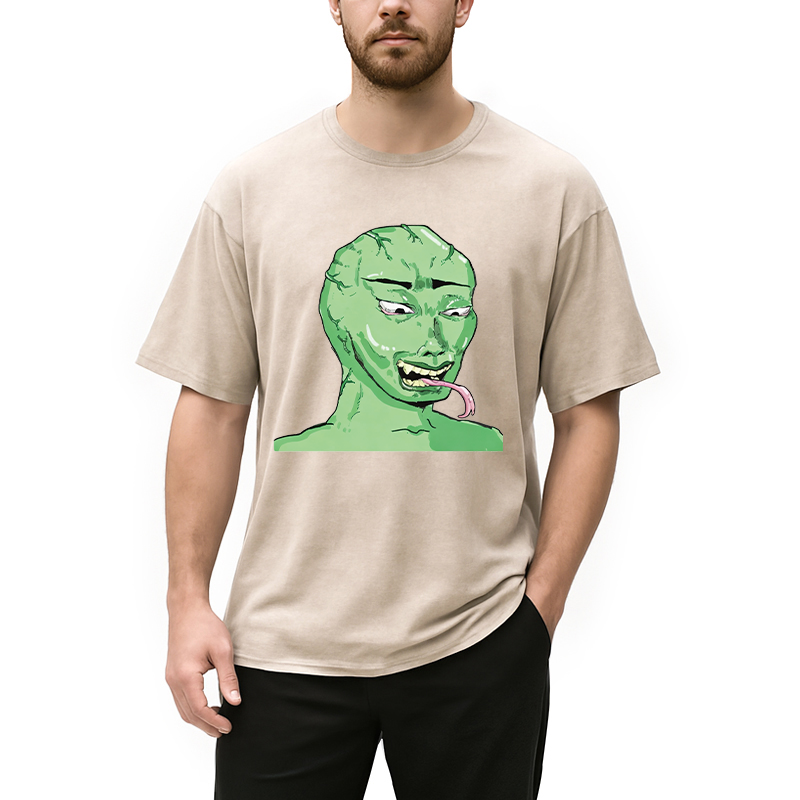 Modecanvas Green Wojak Meme DTG Printing Washed T-Shirt