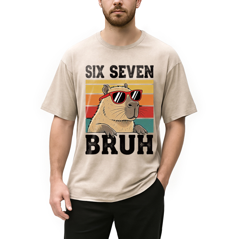 Modecanvas Funny Six Seven Capybara DTG Printing Washed T-Shirt