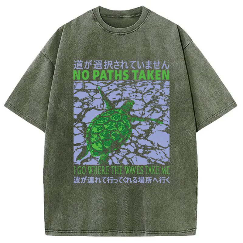 Modecanvas Vintage Japanese Turtle DTG Printing Washed T-Shirt-modecanvas