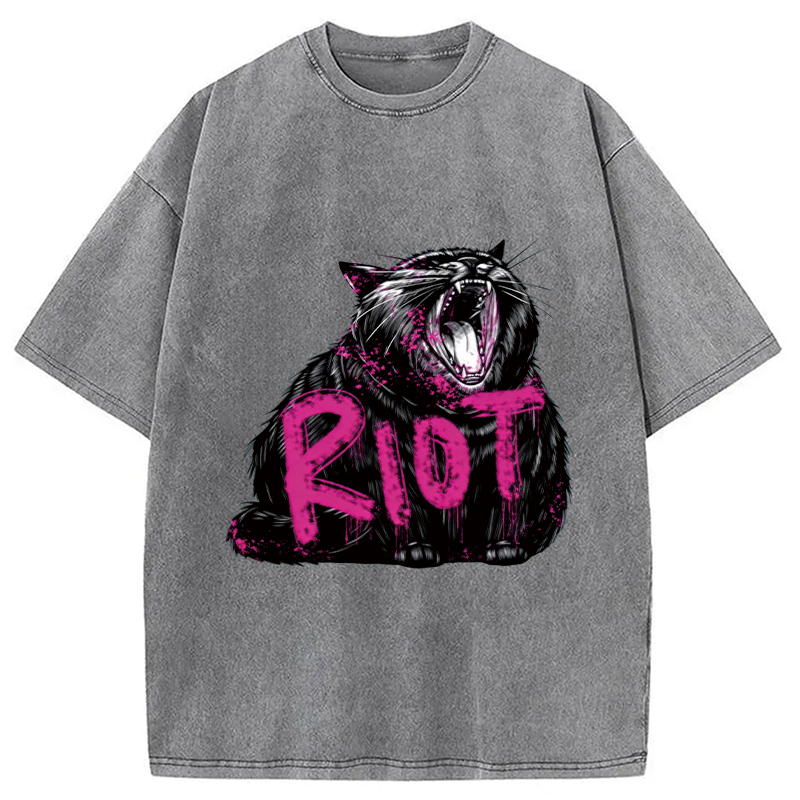 Modecanvas Riot Cat DTG Printing Washed T-Shirt
