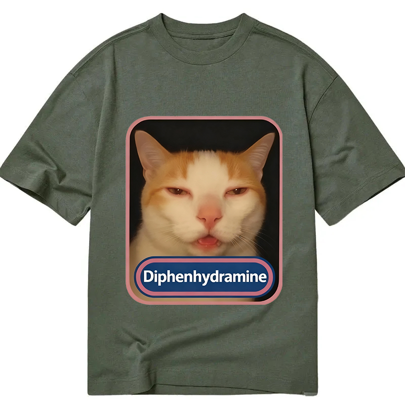Modecanvas Pink Diphenhydramine Meme Cat DTG Printing Classic T-Shirt-modecanvas
