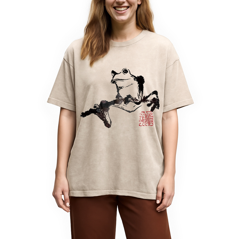 Modecanvas Sad Frog DTG Printing Washed T-Shirt-modecanvas