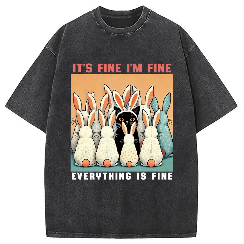 Modecanvas Black Cat Easter DTG Printing Washed T-Shirt
