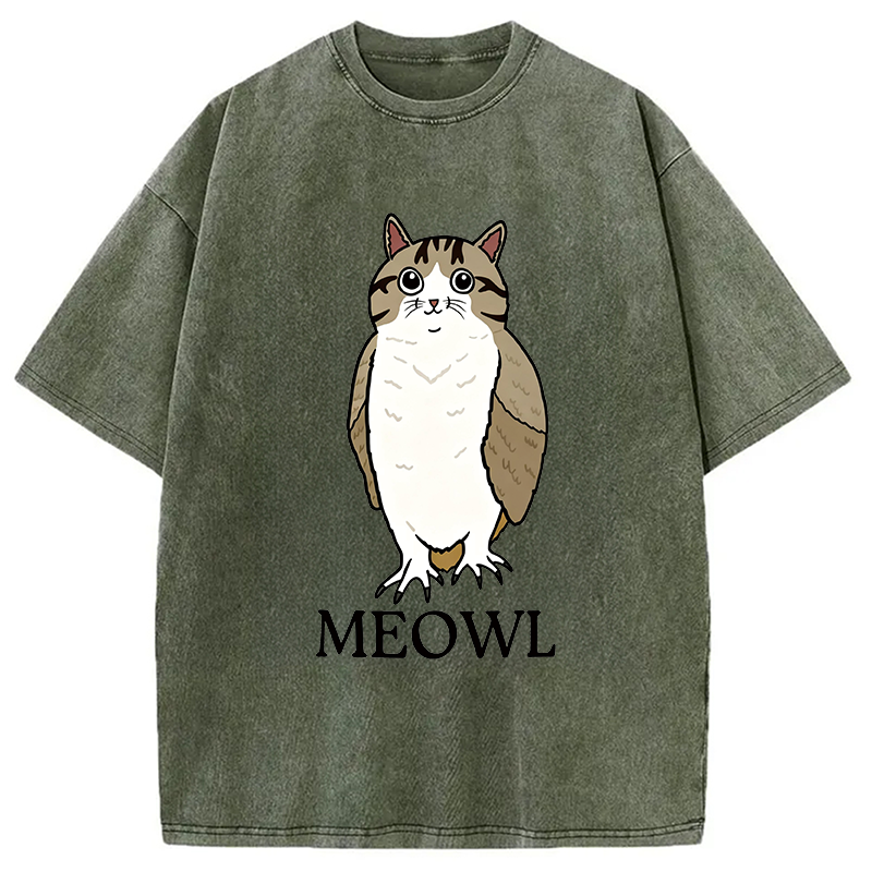 Modecanvas Meowl Meme DTG Printing Washed T-Shirt