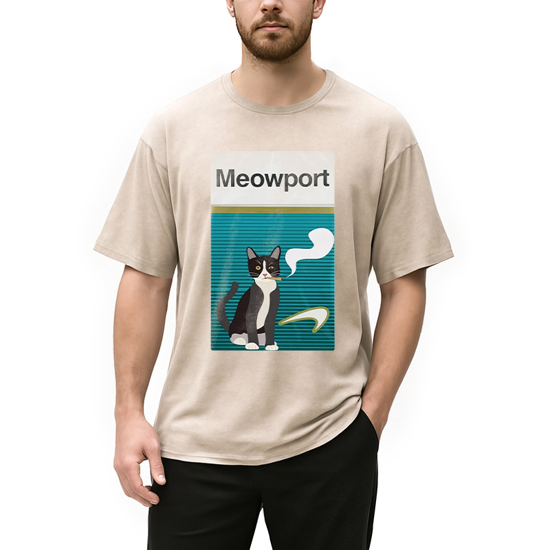 Modecanvas Meowport Funny Cat DTG Printing Washed T-Shirt