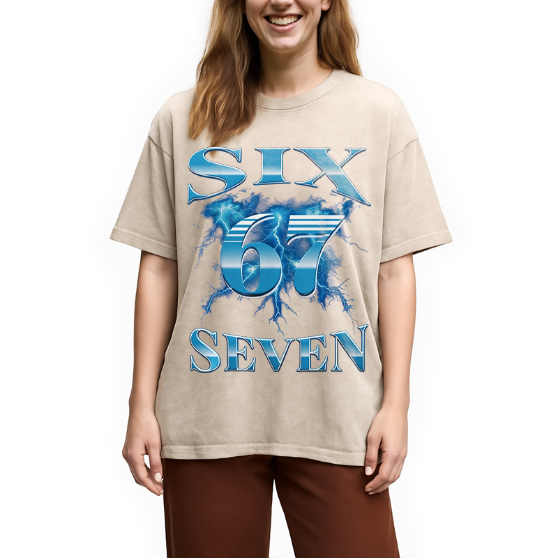 Modecanvas Six Seven 67 Meme DTG Printing Washed T-Shirt