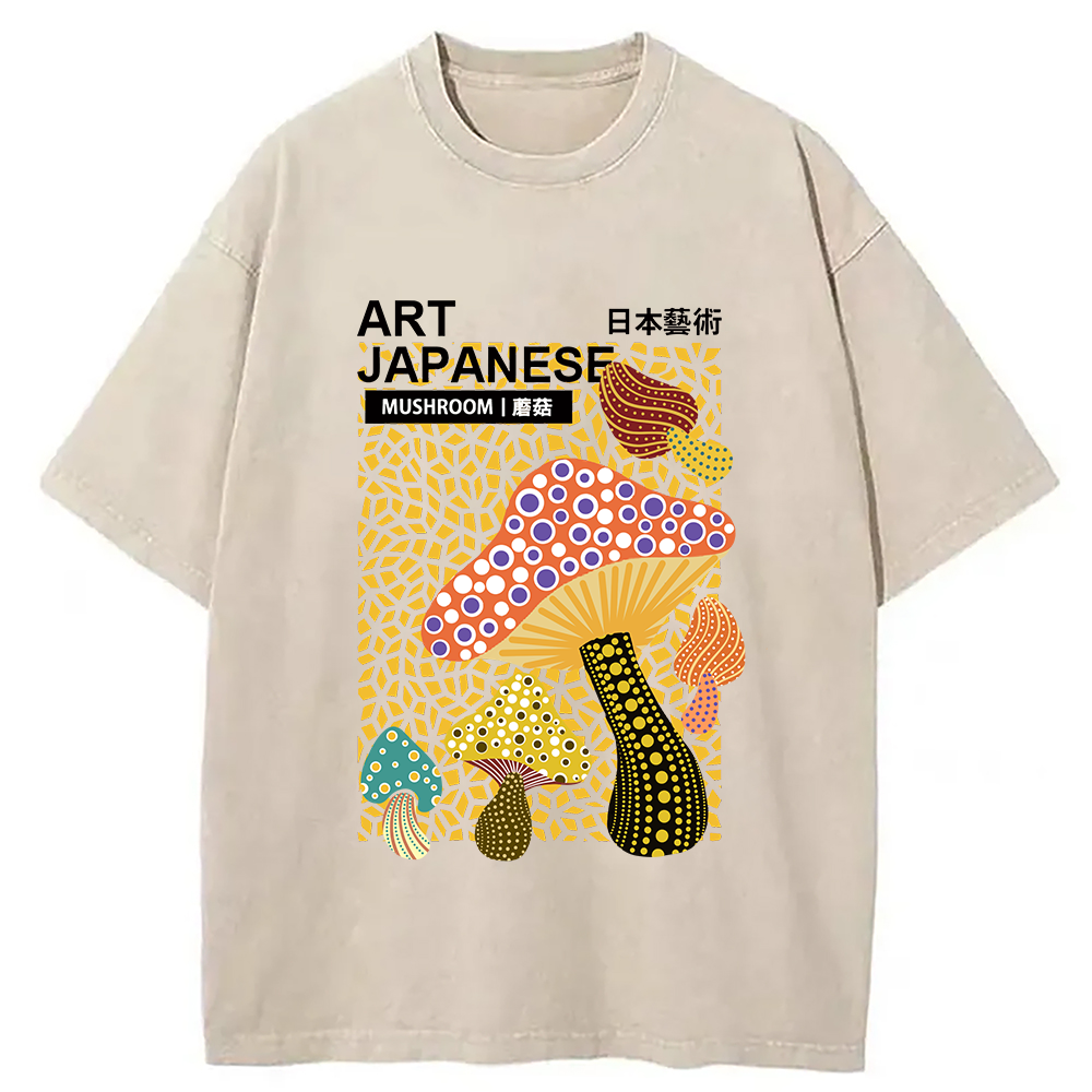 Modecanvas Colorful Mushroom Japanese Art Washed T-Shirt