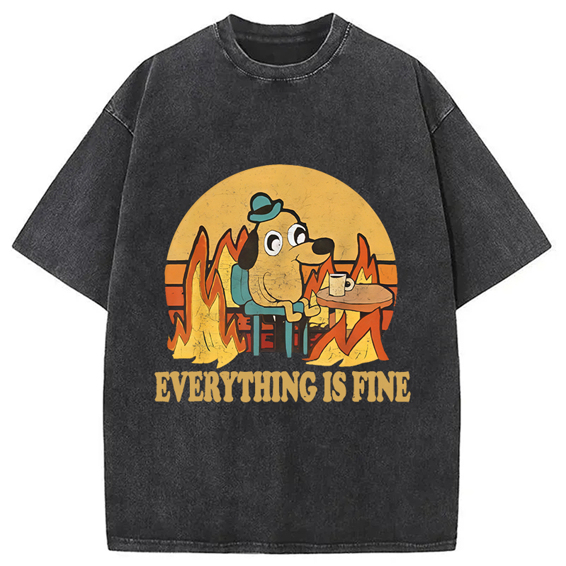 Modecanvas Everything Is Fine Dog Meme Washed T-Shirt