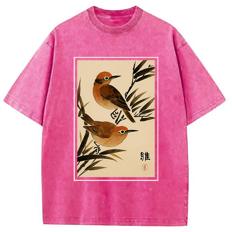 Modecanvas Sparrows Among Bamboo Washed T-Shirt