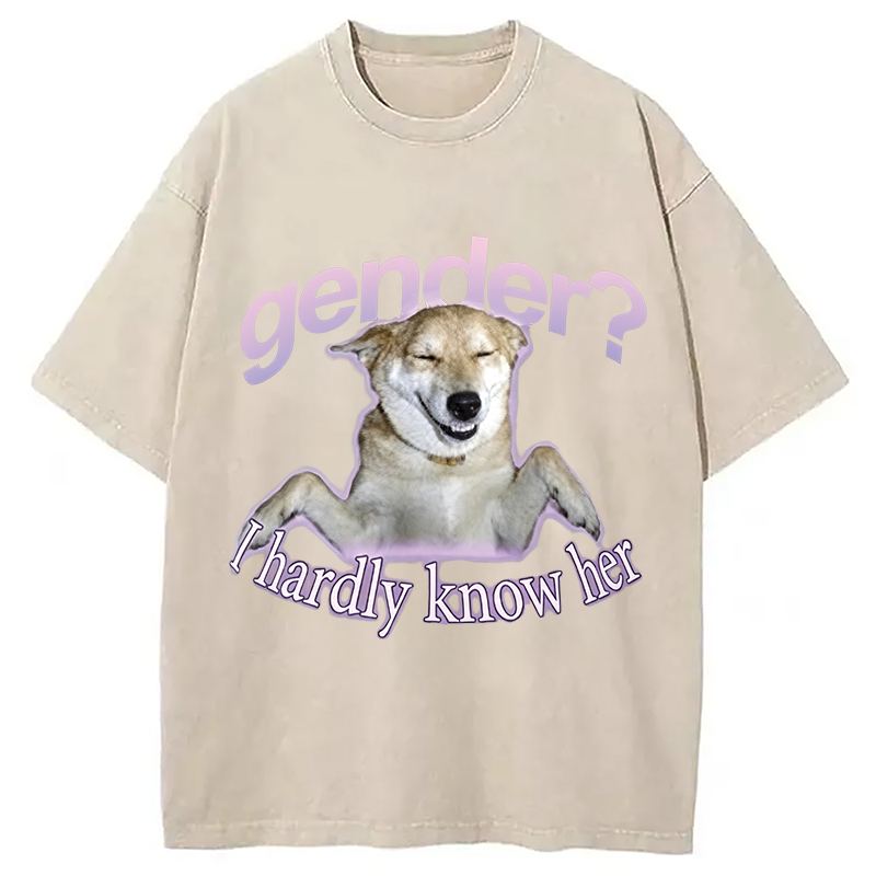 Modecanvas Gender I Hardly Know Her Meme DTG Printing Washed T-Shirt