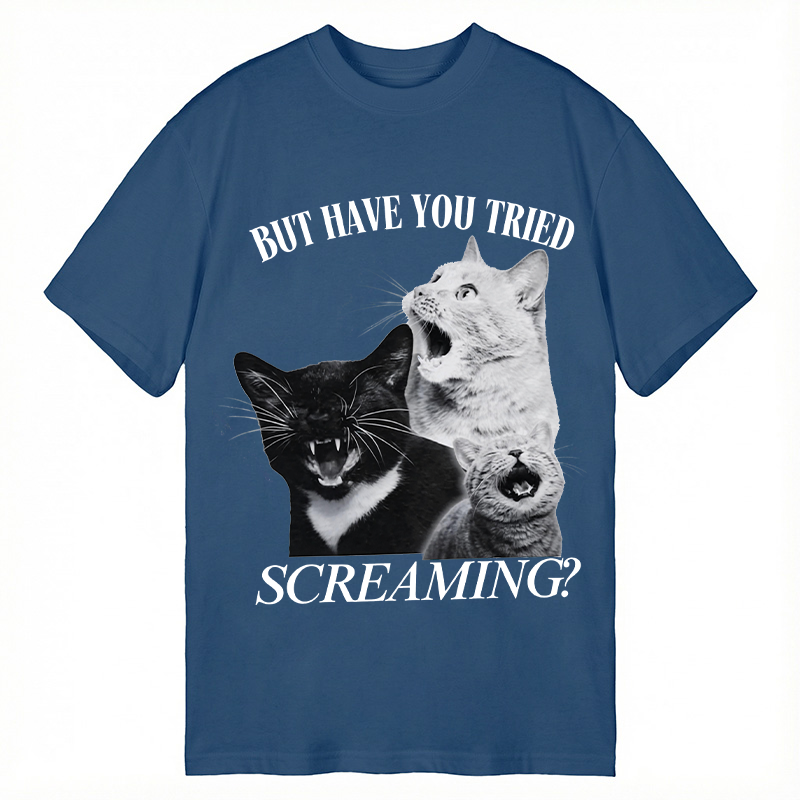 Modecanvas Funny Screaming Cat DTG Printing Classic T-Shirt-modecanvas