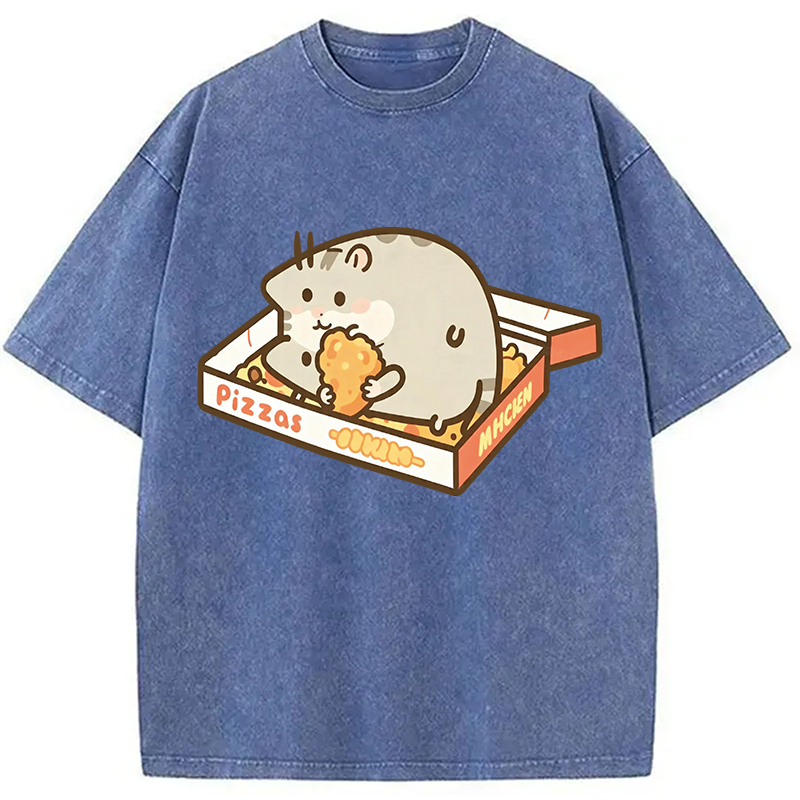 Modecanvas Cute Hamster Pizza DTG Printing Washed T-Shirt