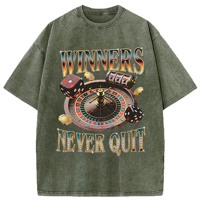 Modecanvas Winners Never Quit DTG Printing Washed T-Shirt