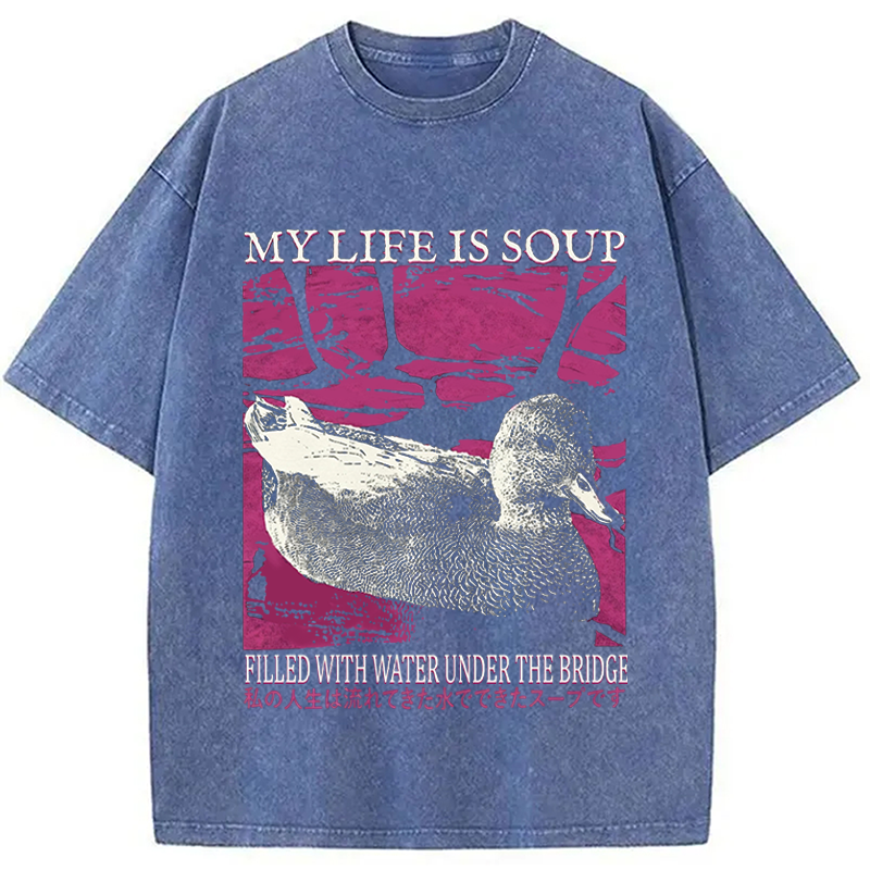 Modecanvas My Life is Soup Vintage DTG Printing Washed T-Shirt