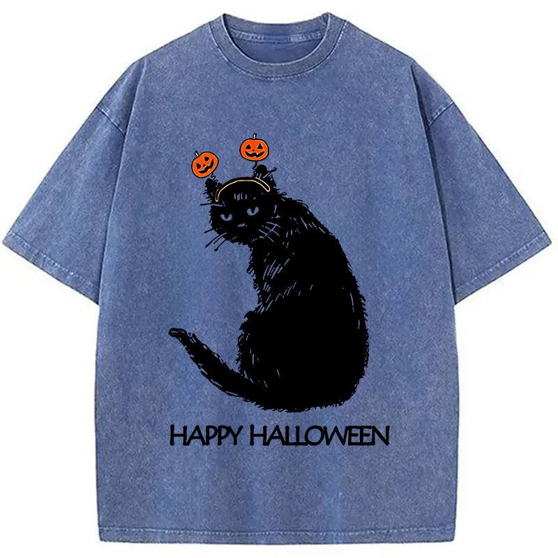 Modecanvas Halloween Cat Japanese Washed T-Shirt
