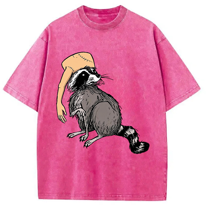 Modecanvas Funny Raccoon Hat DTG Printing Washed T-Shirt