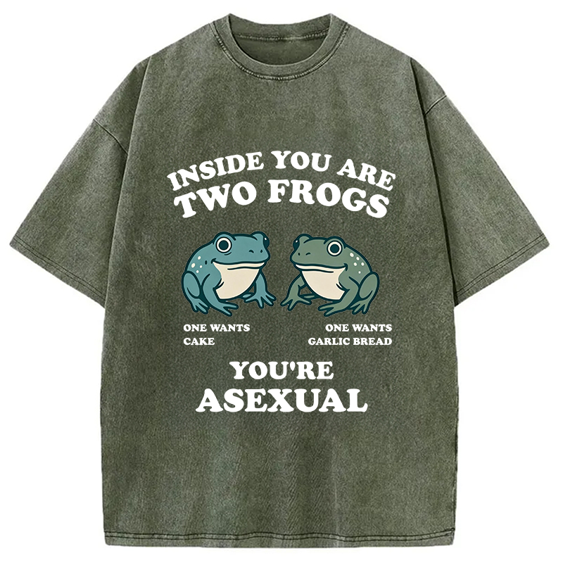 Modecanvas Asexual Garlic Bread and Cake Frog DTG Printing Washed T-Shirt