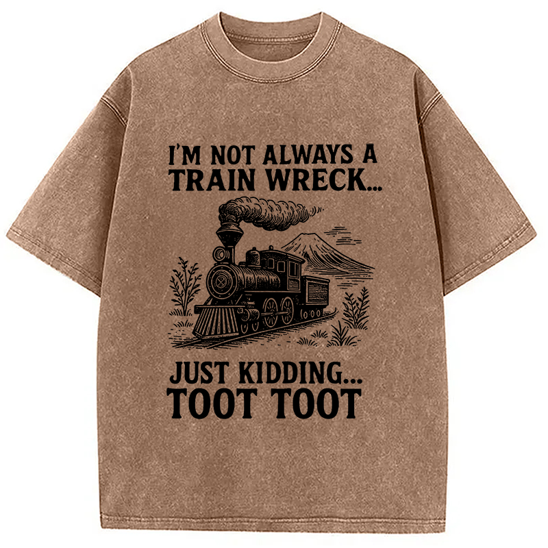 Modecanvas Funny Train Jokes DTG Printing Washed T-Shirt-modecanvas