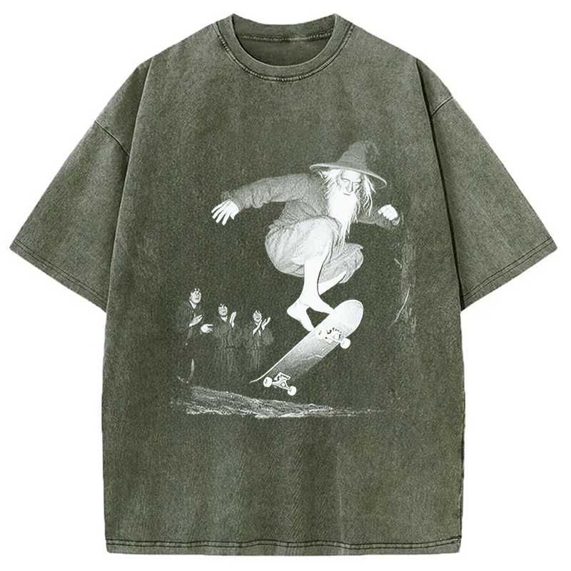 Modecanvas Wizard Skateboarding DTG Printing Washed T-Shirt-modecanvas