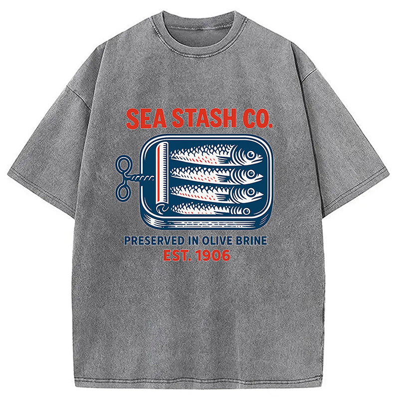 Modecanvas Funny Vintage Sardine Can Washed T-Shirt