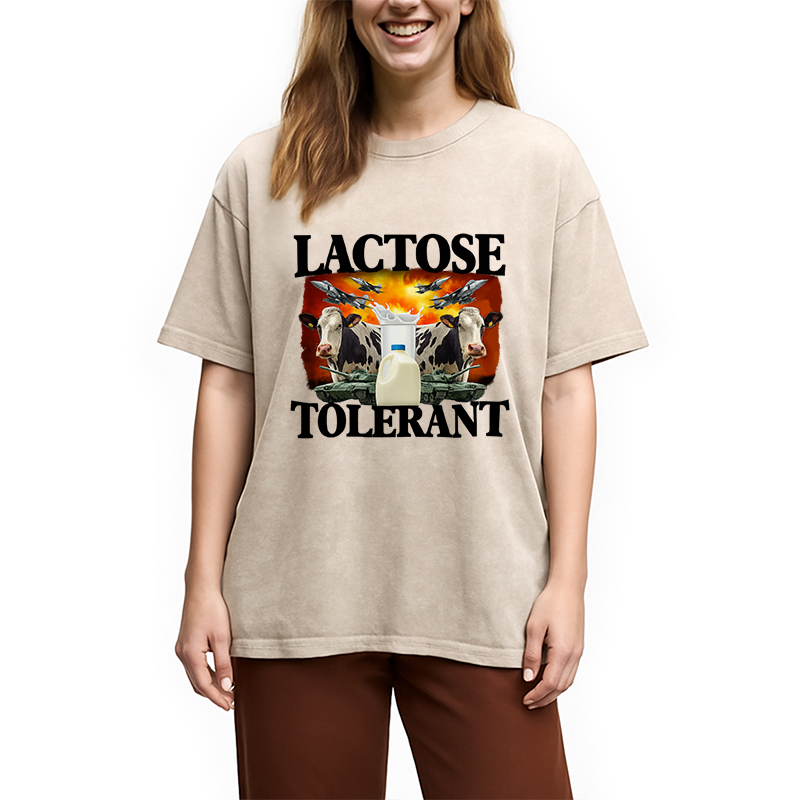 Modecanvas Lactose Tolerant Funny Trending Meme Washed T-Shirt