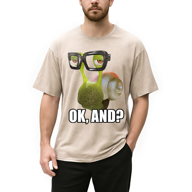 Modecanvas Ok And Snail DTG Printing Washed T-Shirt