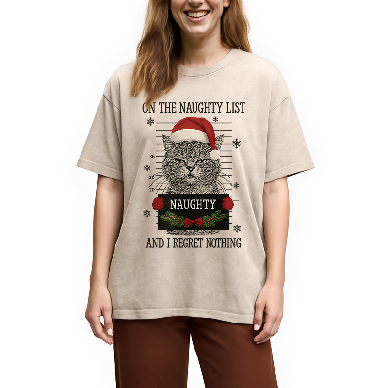 Modecanvas Christmas Naughty Cat Washed T-Shirt